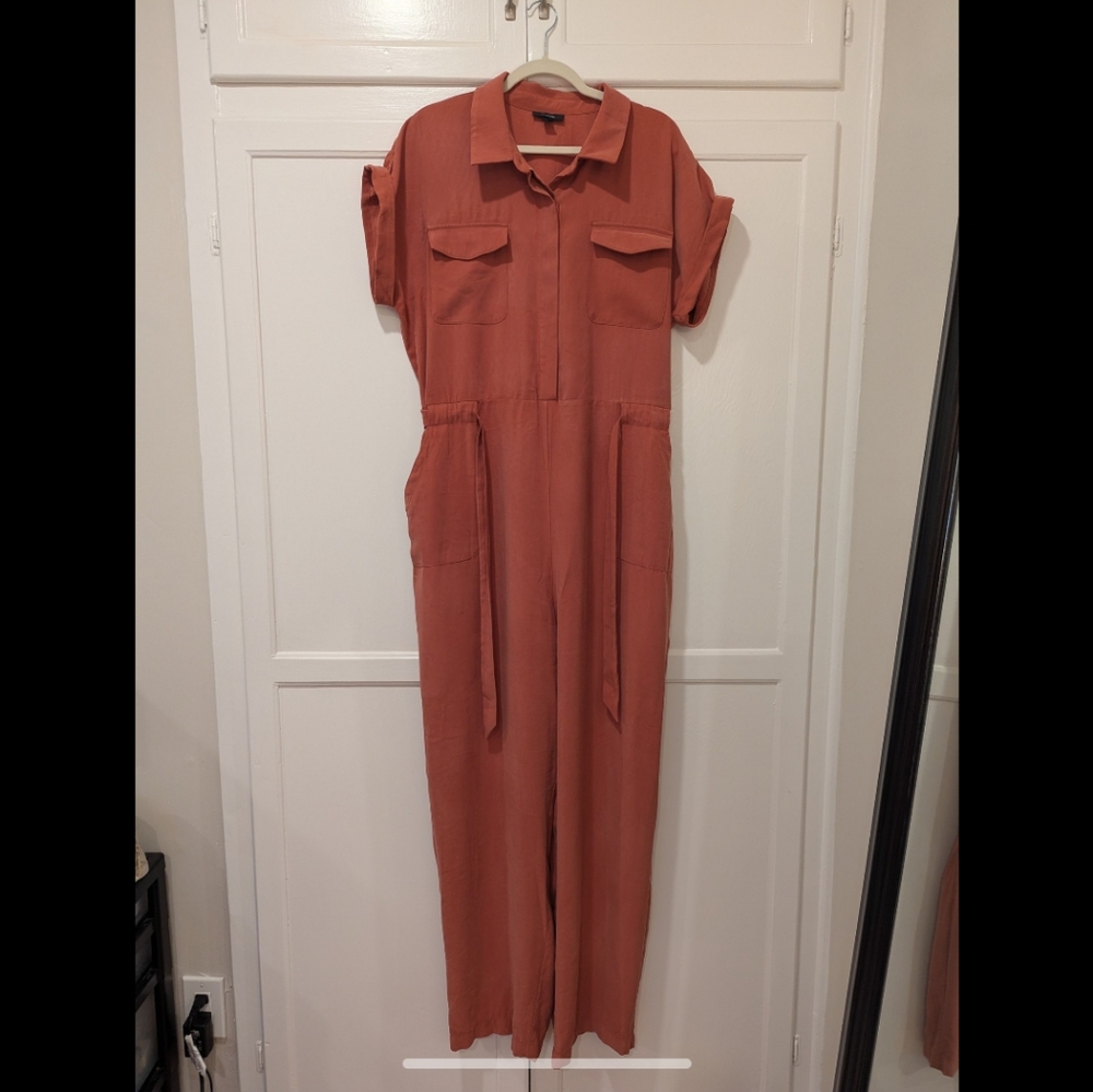 Alfani Orange Jumpsuit with Rolled Sleeves and Defined Waistline